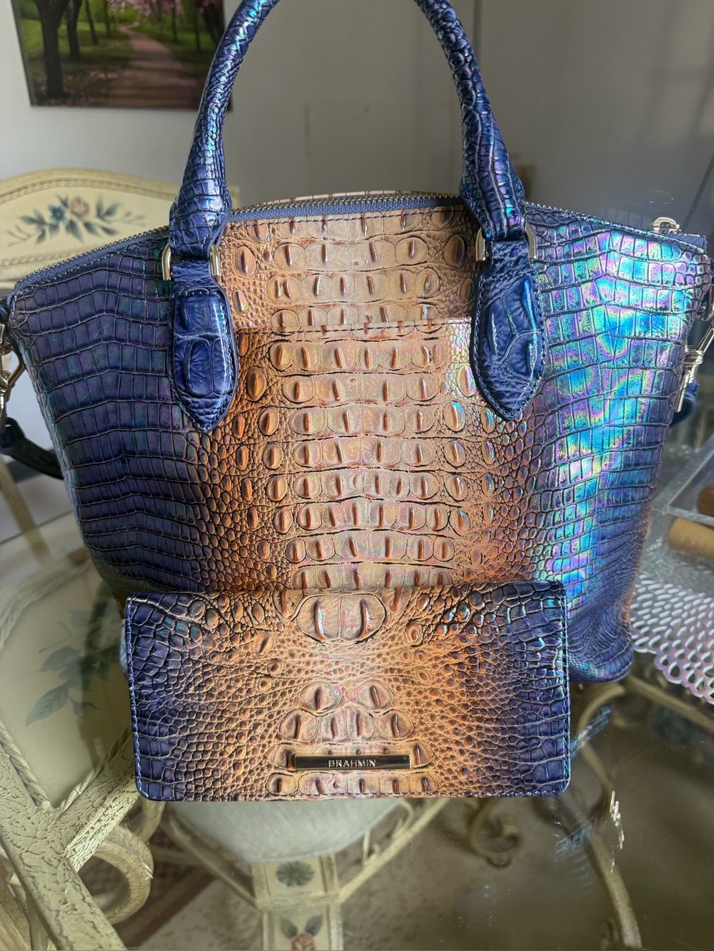 Brahmin Bluestone Melbourne Medium Duxbury & Matching Ady Wallet Set